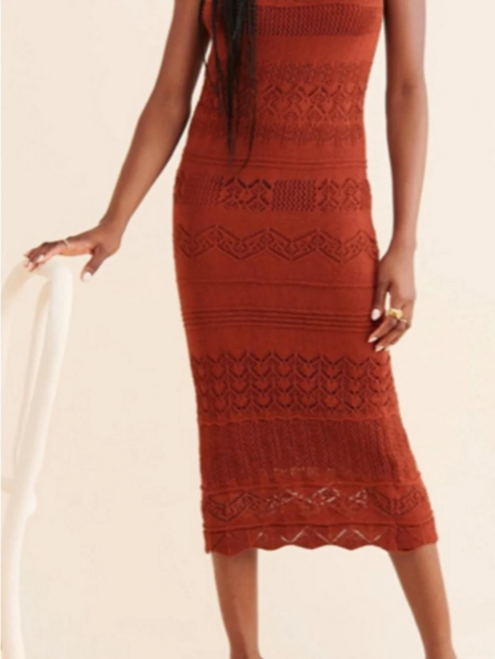 Anthropologie Crochet Knit Maxi Dress in Rust NWOT XL - Picture 2 of 9